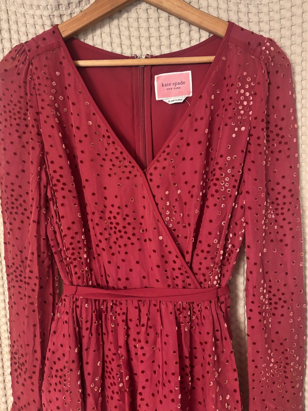 Kate Spade Maroon Festive Confetti Devore Long-Sleeve Mini Dress Size 6 - Picture 3 of 12